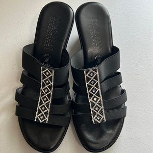 Italian Shoemakers Black Blingy Open Back Slip On Sandals, Size 9 1/2